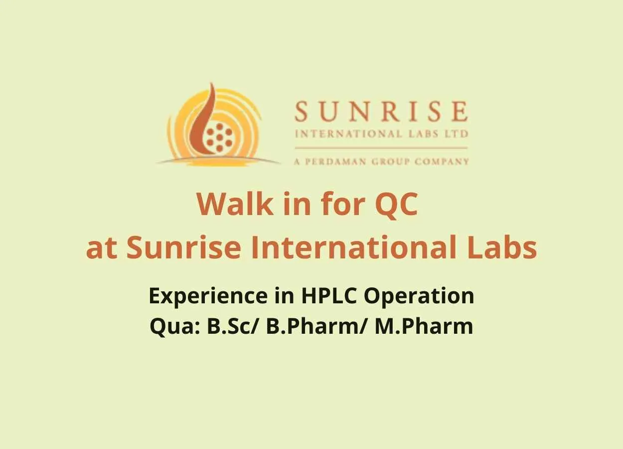 Walk in for QC at Sunrise International Labs