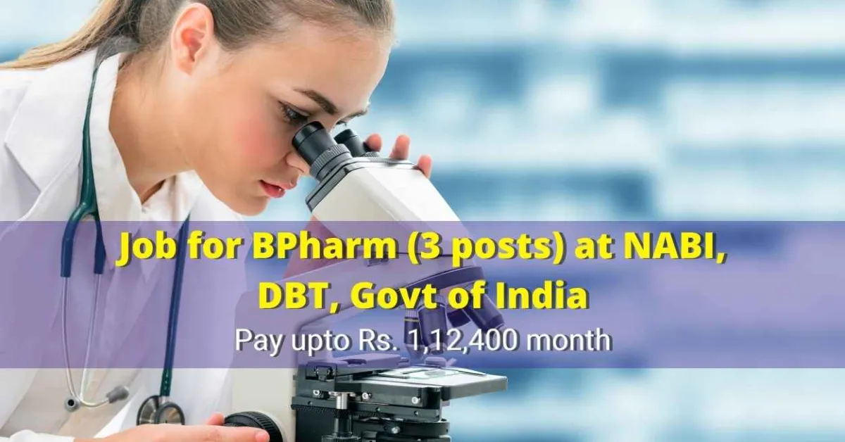 Job for BPharm at NABI, Govt of India 