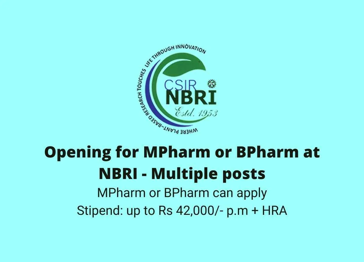Opening for MPharm or BPharm at NBRI - Multiple posts