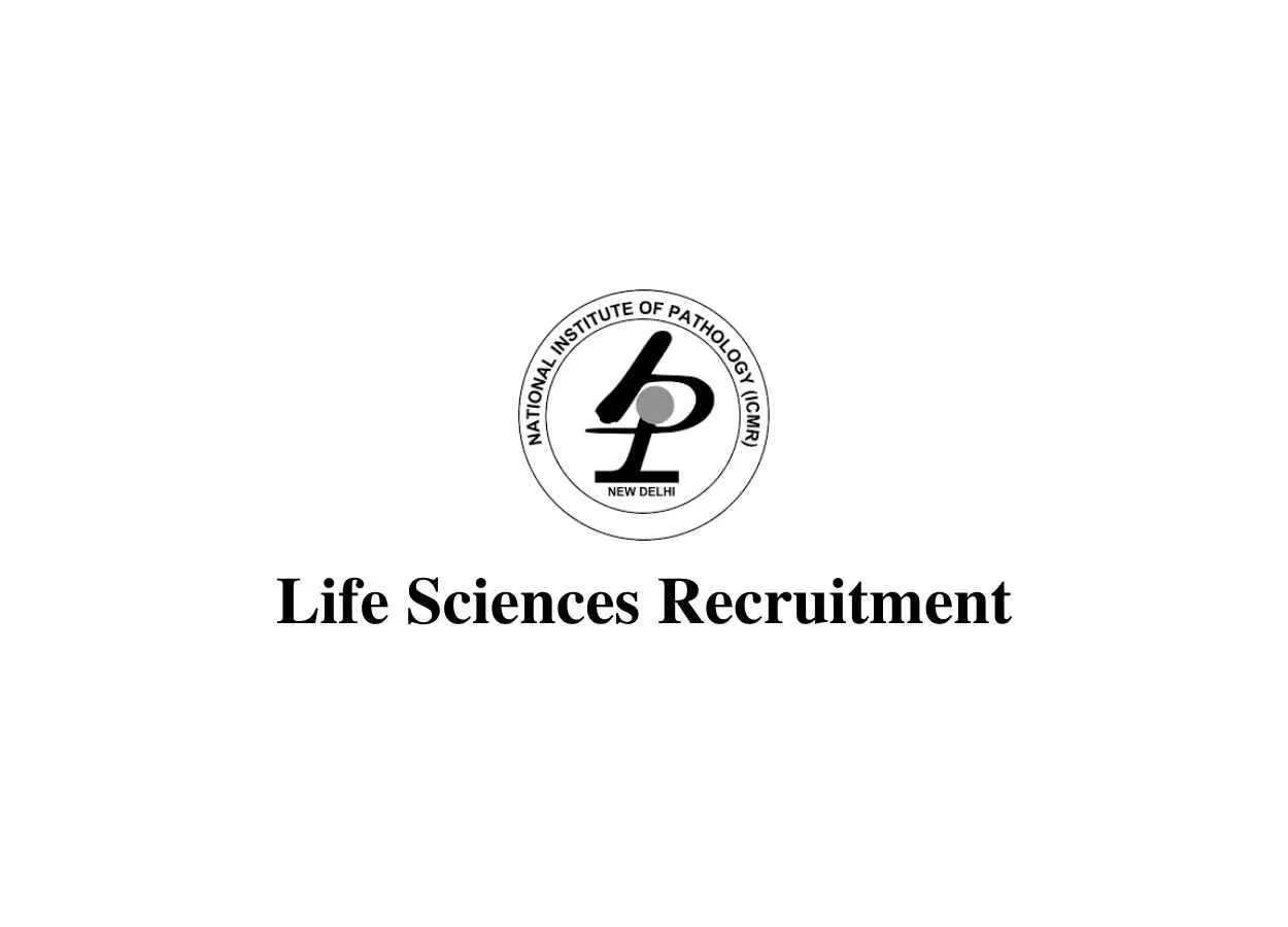Life Sciences recruitment at National Institute of Pathology