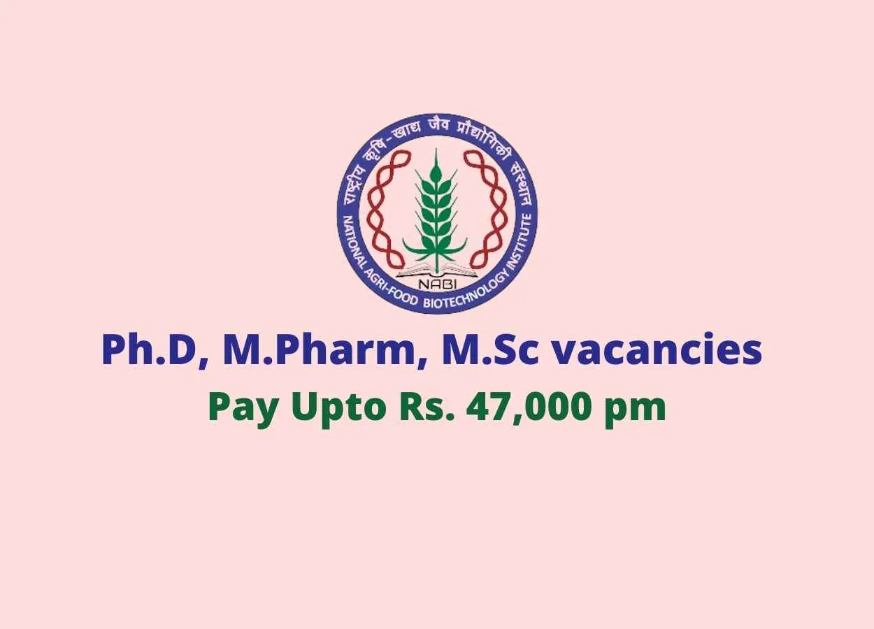 Ph.D, M.Pharm, M.Sc vacancies in NABI
