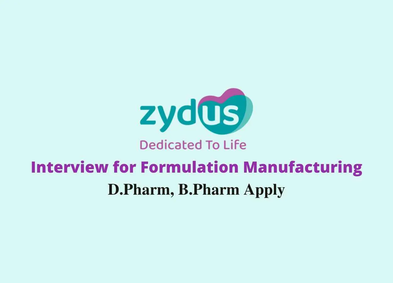 Walk in for Formulation Manufacturing plant at Zydus Lifesciences Ltd