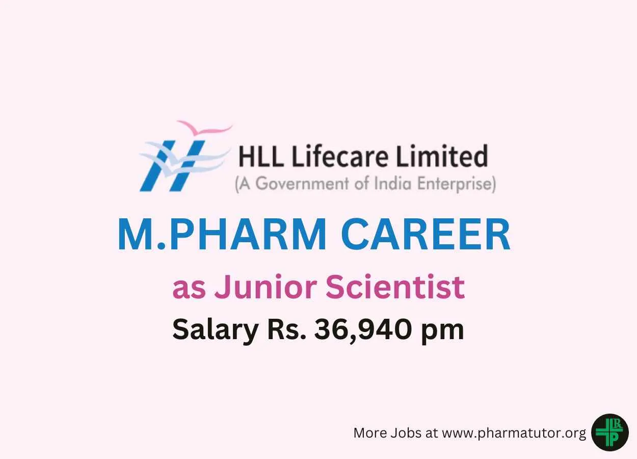 Career for M.Pharm as Junior Scientist at HLL Lifecare Limited