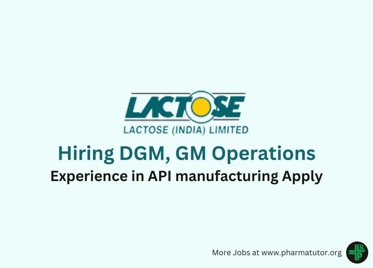 Hiring DGM, GM operations at Lactose India Limited