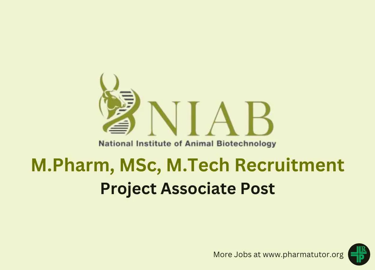 Opportunity for M.Pharm, MSc, M.Tech as Project Associate at NIAB