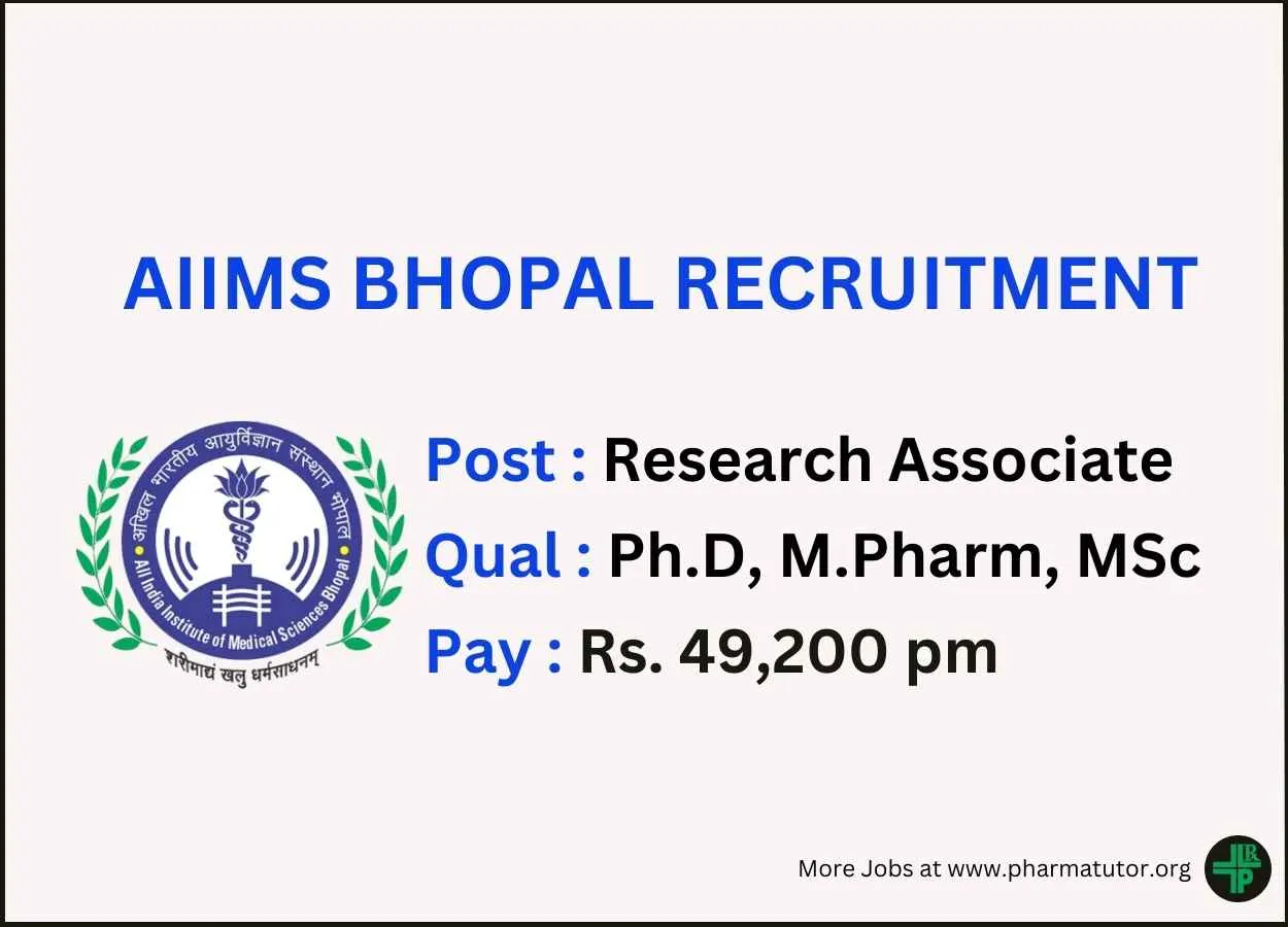 Opportunity for Ph.D or M.Pharm, MSc as Research Associate at AIIMS Bhopal