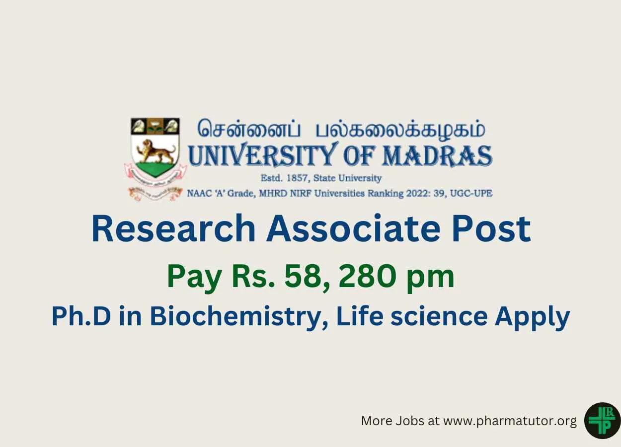 Applications invited for Post of Research Associate at University of Madras