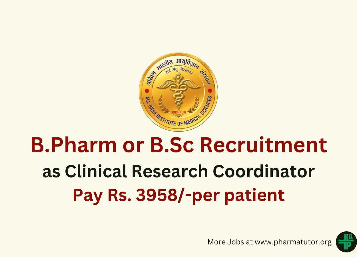 Job for B.Pharm as Clinical Research Coordinator at AIIMS