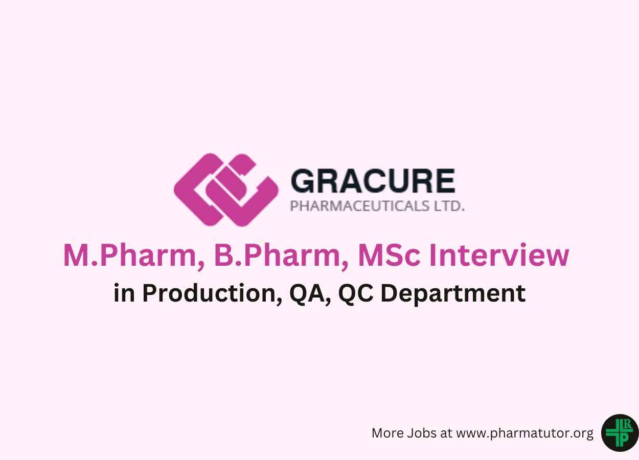 M.Pharm, B.Pharm, MSc Interview in Production, QA, QC at Gracure Pharma