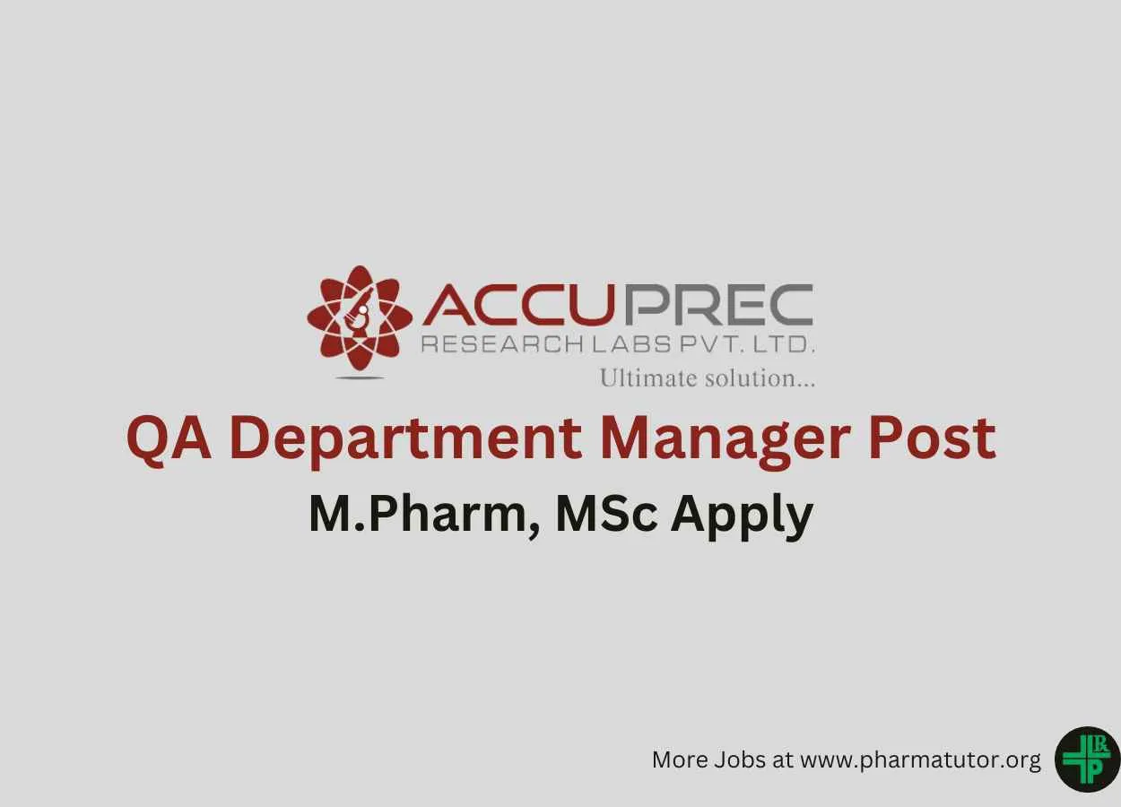 Work as QA Department Manager at Accuprec Research