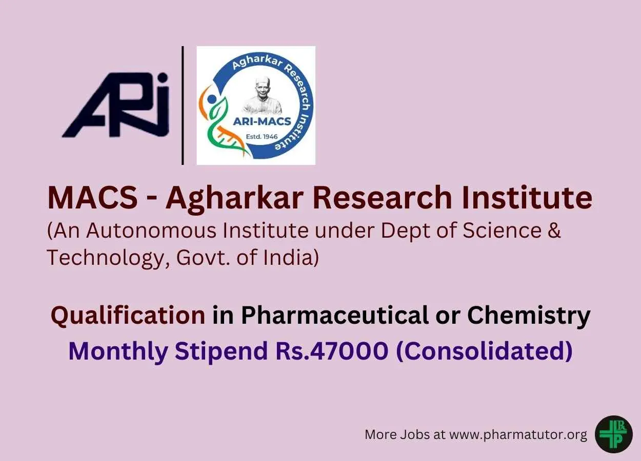 Opportunity for Ph.D, M.Pharm, MSc as Research Associate at Agharkar Research Institute