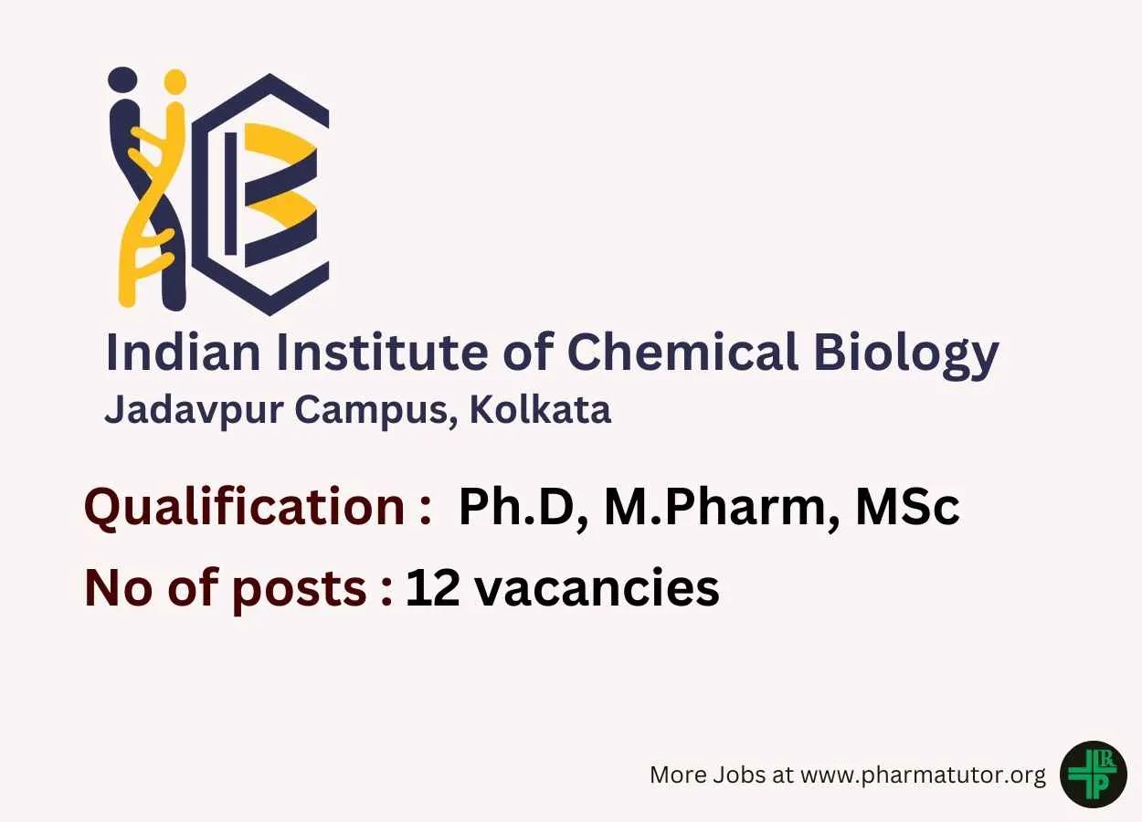 Interview for Ph.D, M.Pharm, MSc at Indian Institute of Chemical Biology