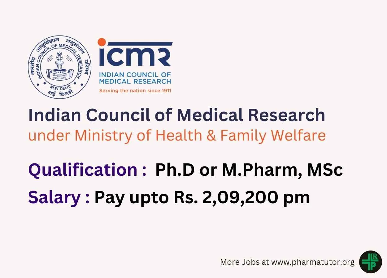 Recruitment for M.Pharm, MSc or Ph.D as Scientist at ICMR