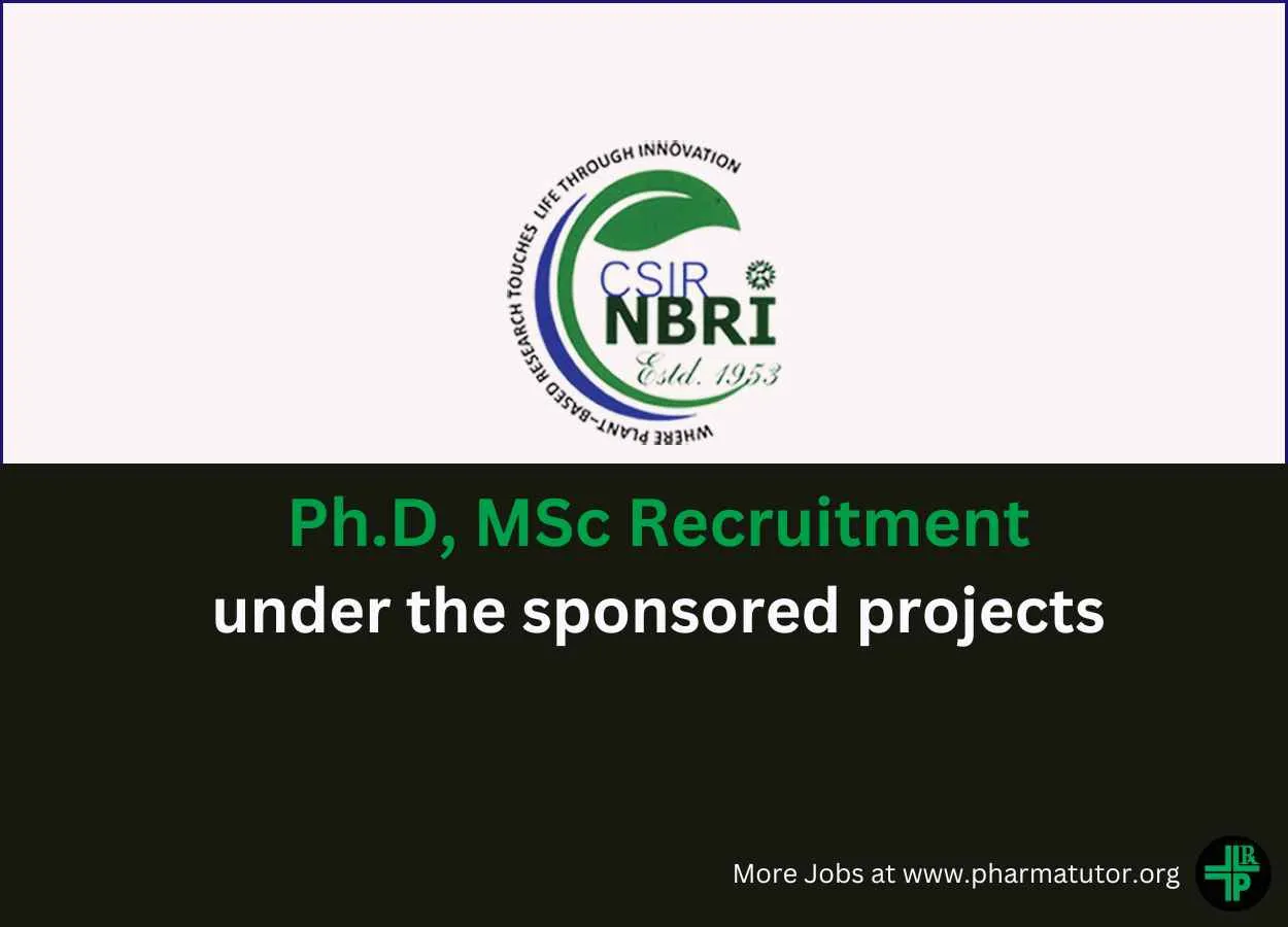 Vacancy for Ph.D, MSc under the sponsored projects at CSIR-NBRI