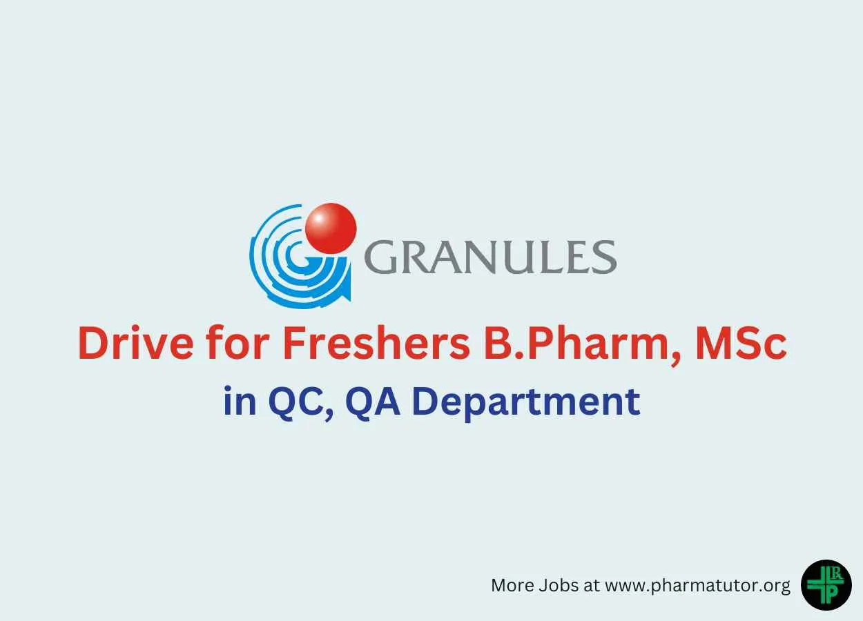 Walk In Drive for Freshers B.Pharm, MSc in QA, QC at Granules India