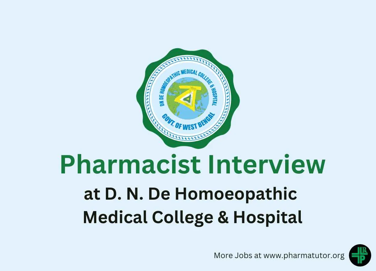 Walk in for Pharmacist at D. N. De Homoeopathic Medical College & Hospital