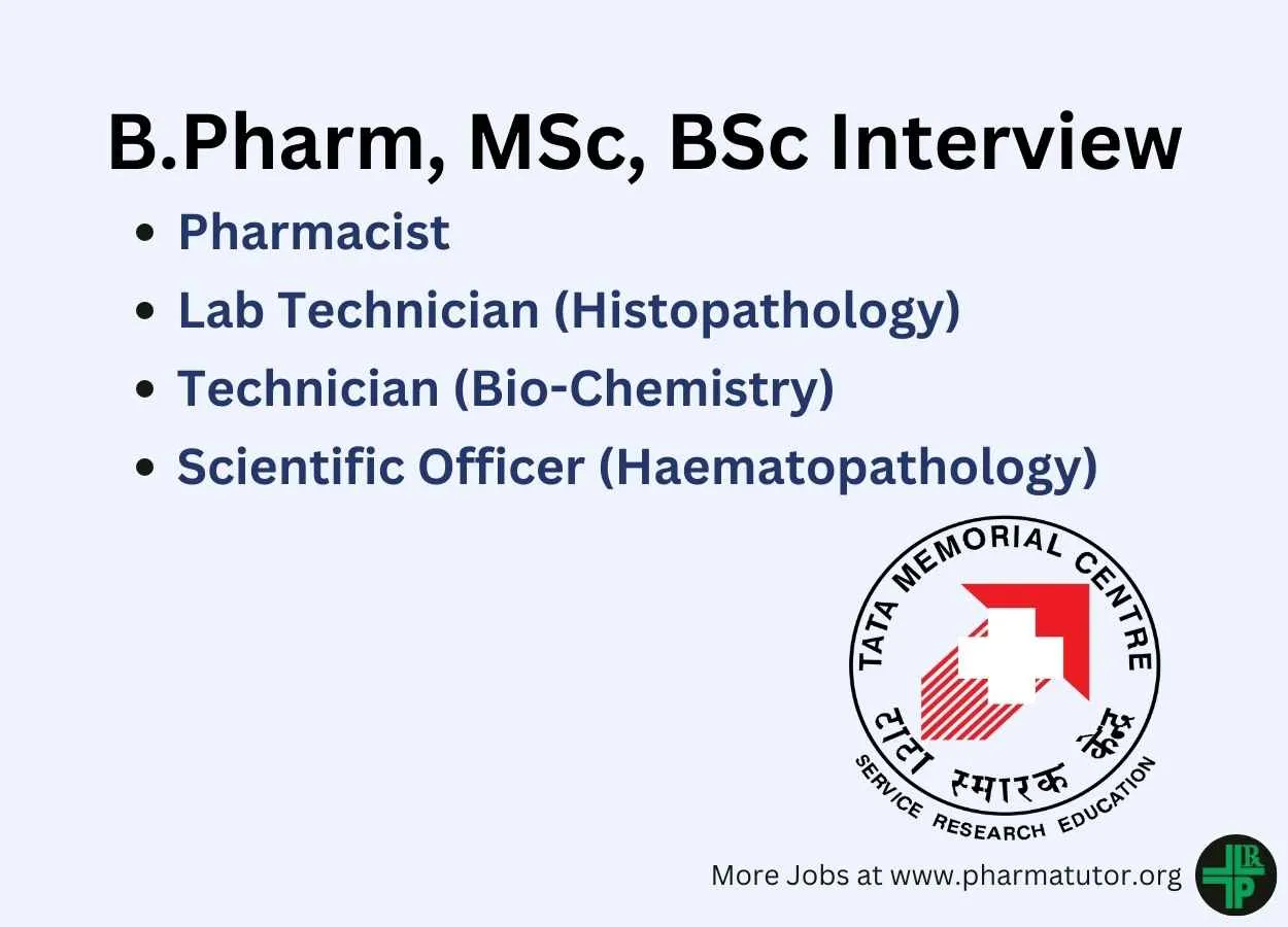 Walk in for Pharmacist, Technician, Scientific Officer at unit of TMC