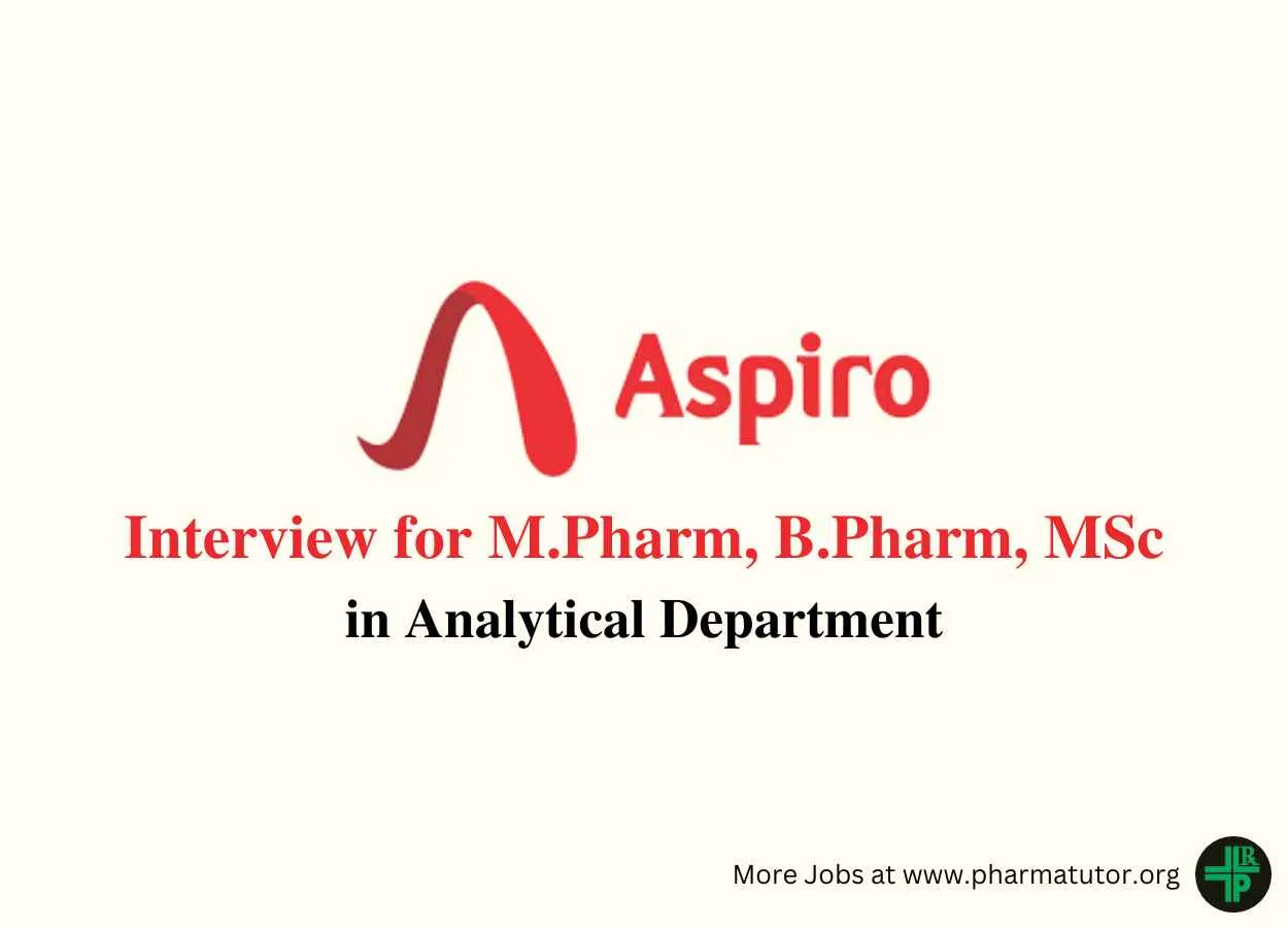 Interview for M.Pharm, B.Pharm, MSc in Analytical Department at Aspiro Pharma