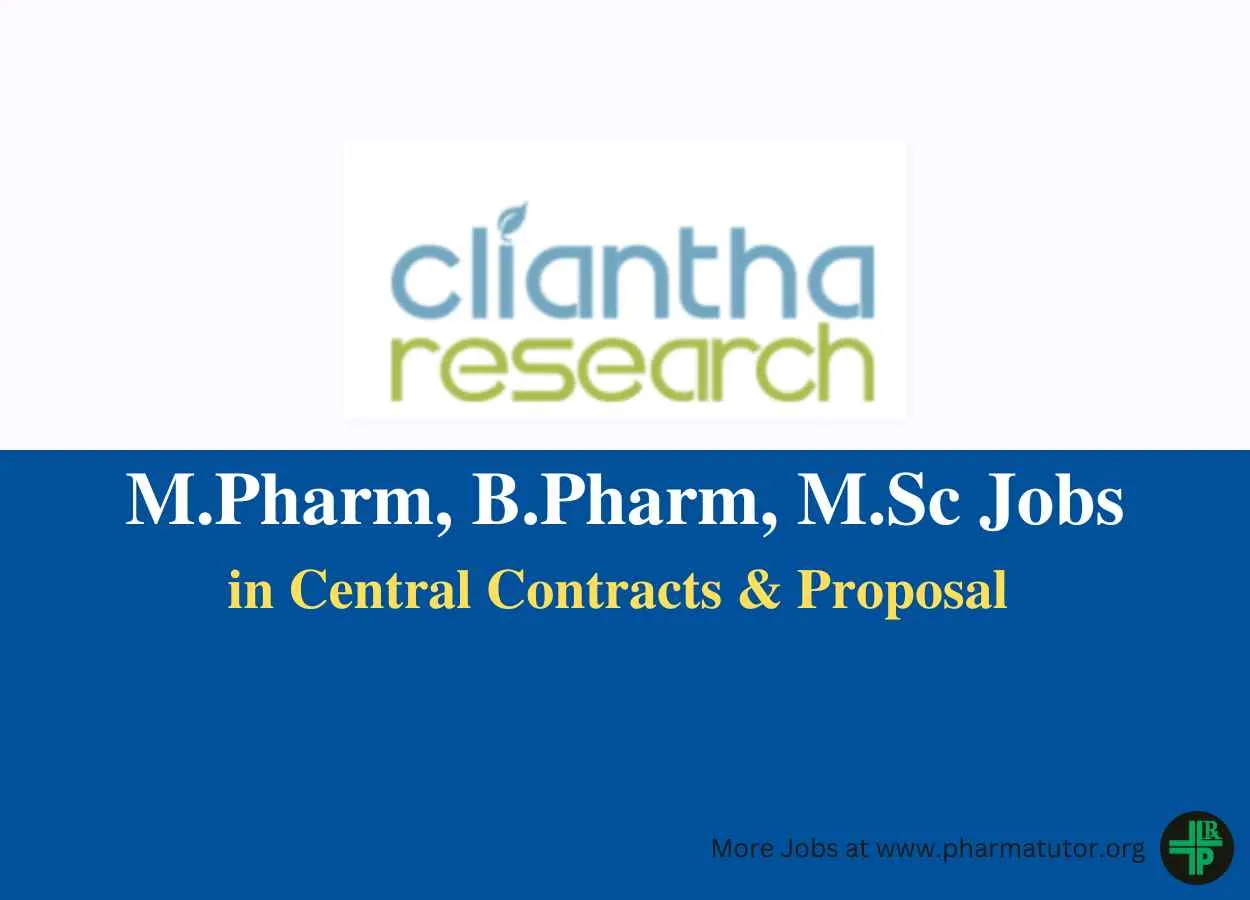 Job for M.Pharm, B.Pharm, M.Sc in Central Contracts & Proposal at Cliantha Research