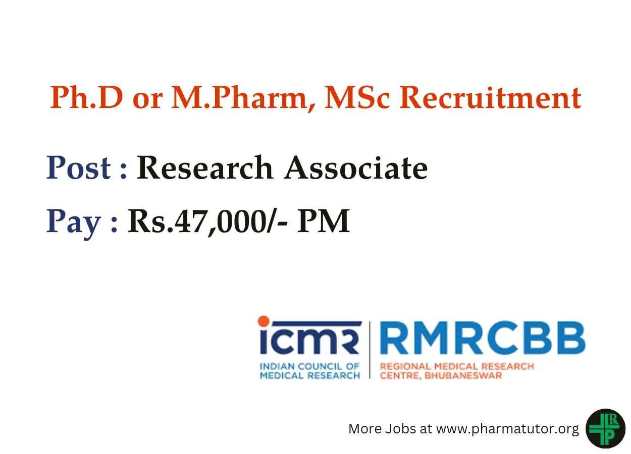 Opportunity for Ph.D or M.Pharm, MSc under WHO TDR funded project at RMRC