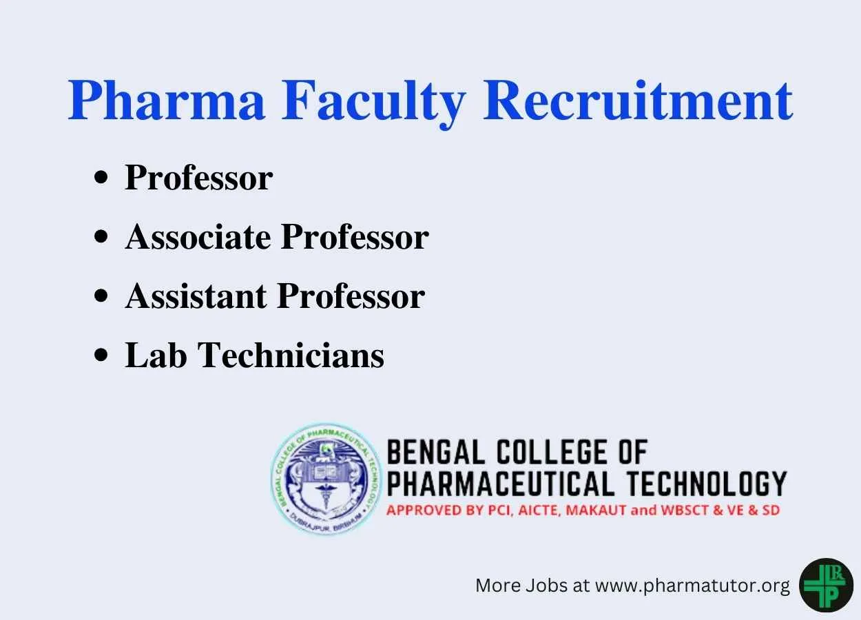 Career for Professor, Associate Professor, Assistant Professor & Lab Technicians at Bengal College of Pharmaceutical Technology