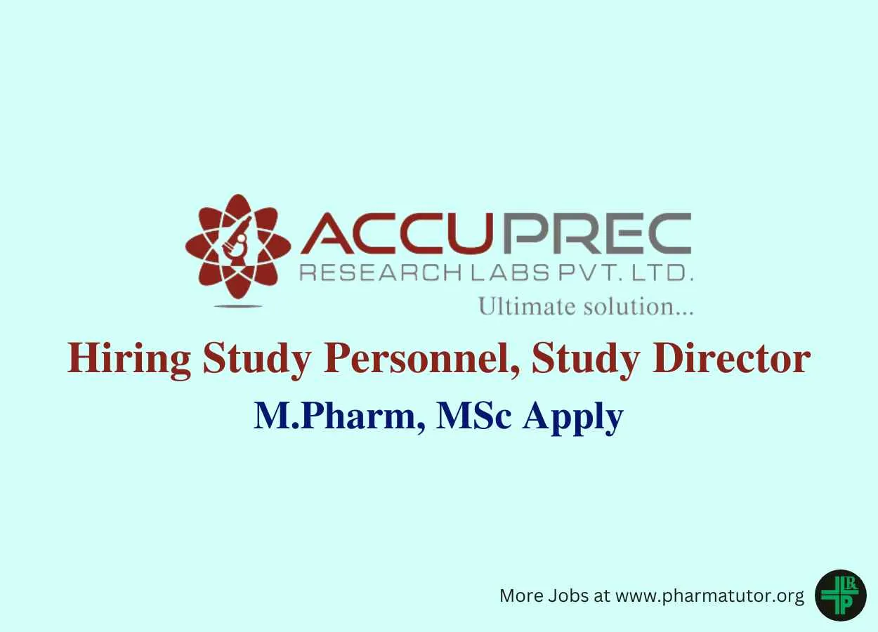 Accuprec Research Labs Hiring Study Personnel, Study Director