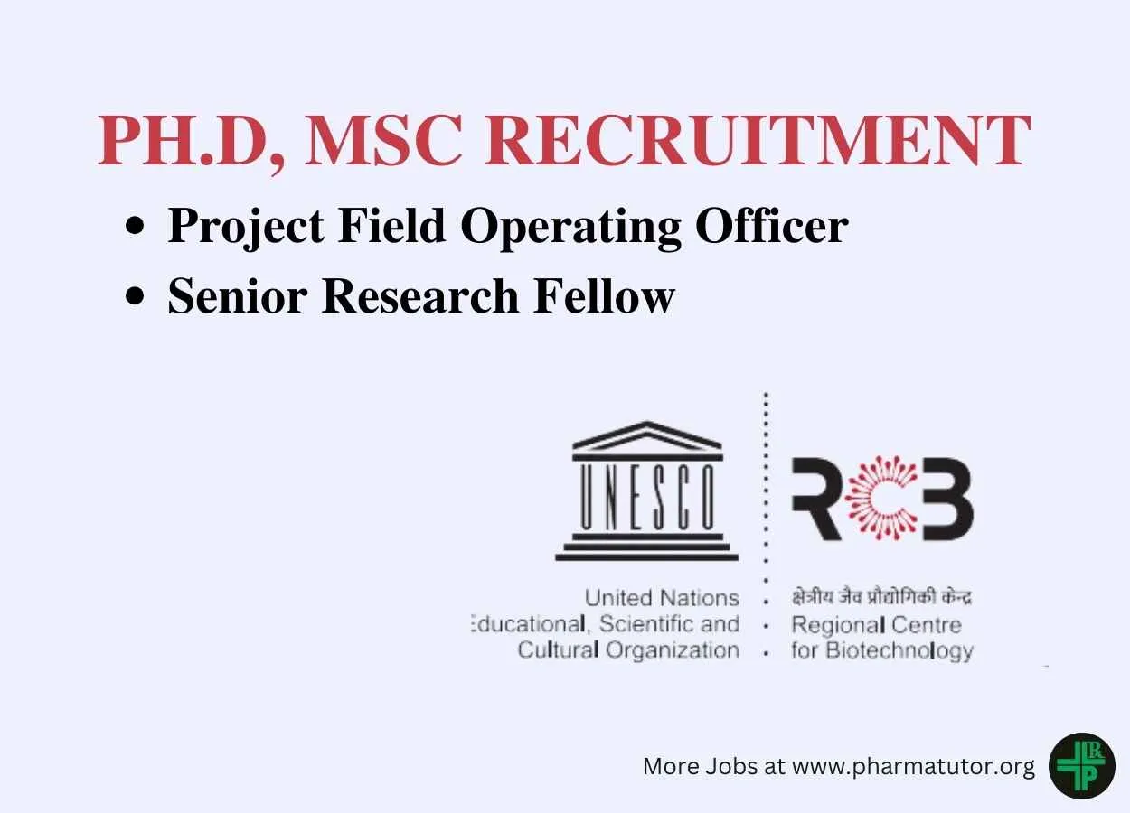 Applications are invited for Project Field Operating Officer, SRF at Regional Centre for Biotechnology