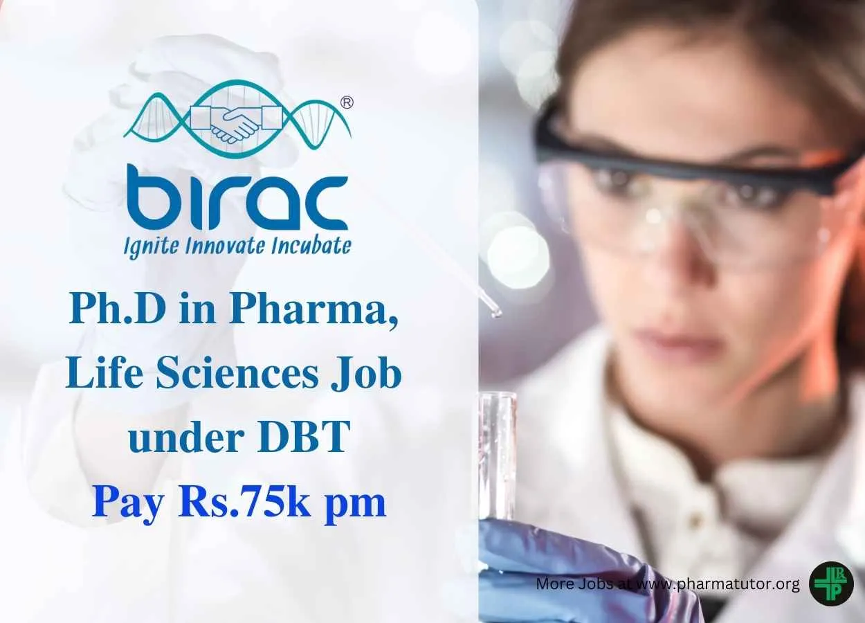 Job for Ph.D in Pharma, Life Sciences under Department of Biotechnology
