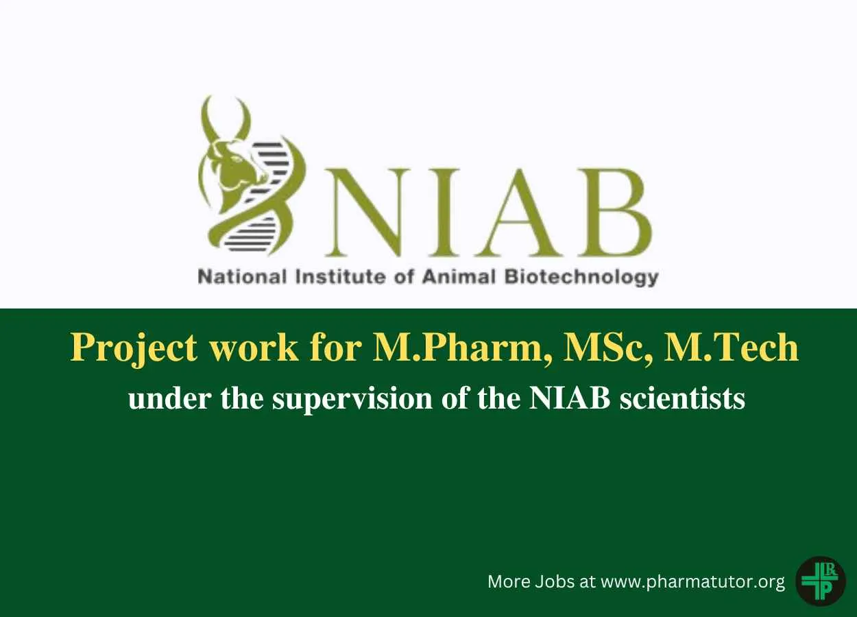 Project work for M.Pharm, MSc, M.Tech at NIAB