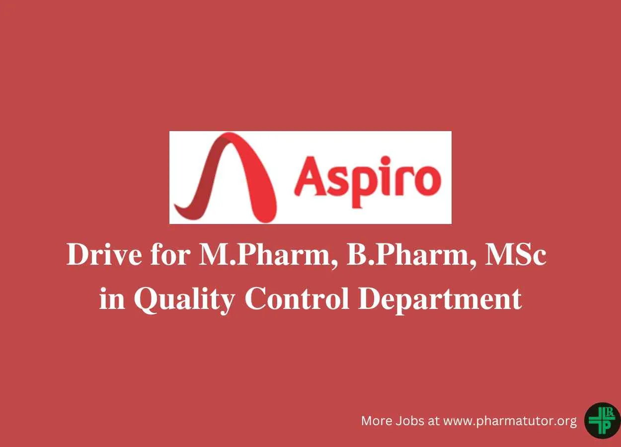 Walk in Drive for M.Pharm, B.Pharm, MSc in Quality Control Department at Aspiro Pharma