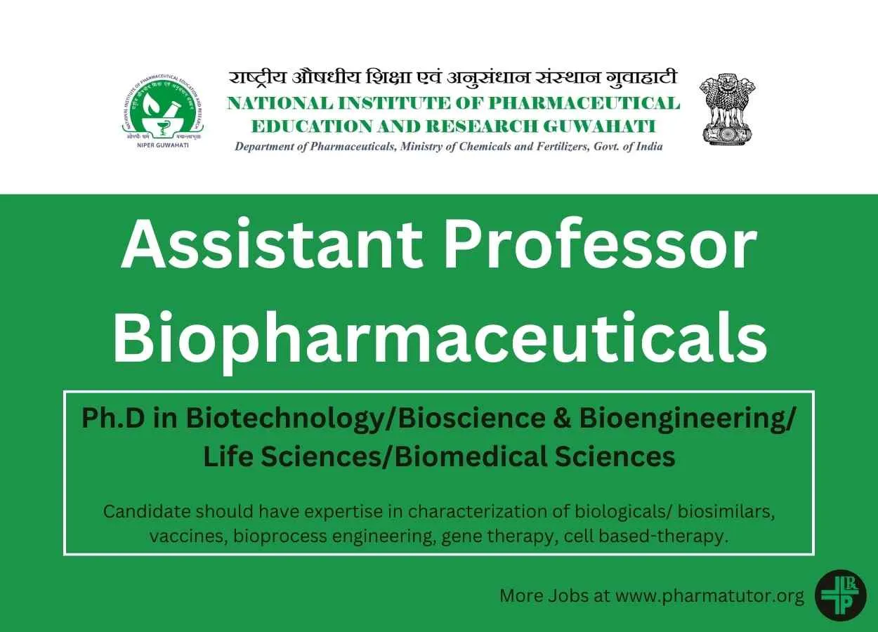 Job for Assistant Professor - Biopharmaceuticals at NIPER