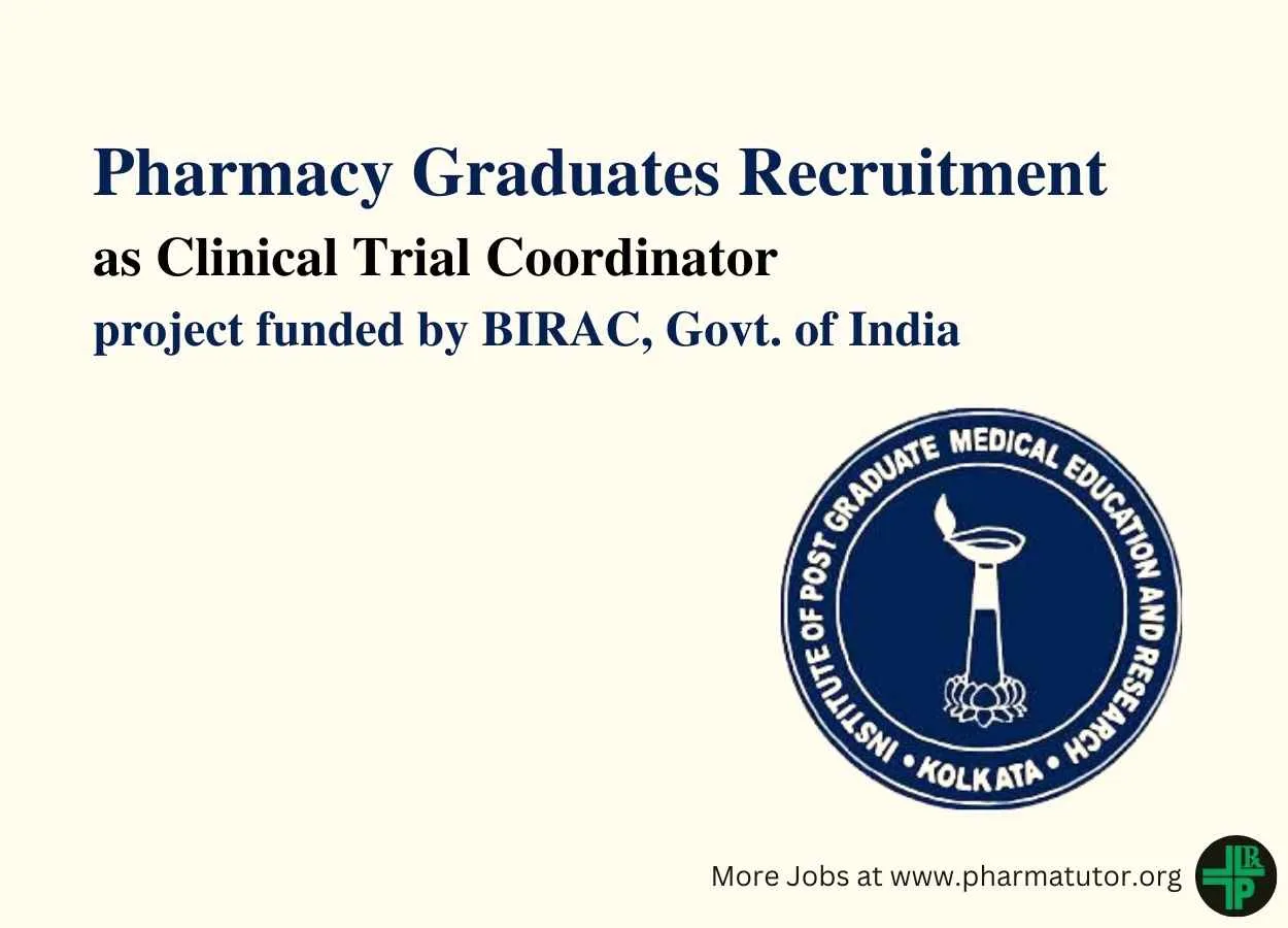 Job for Pharmacy Graduates as Clinical Trial Coordinator at IPGMER