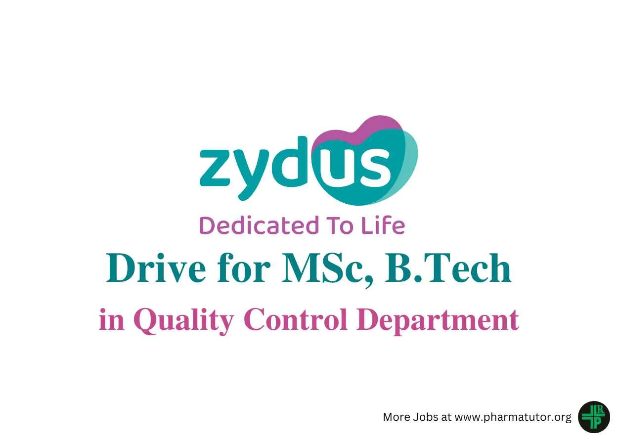 Walk in Drive for MSc, B.Tech in Quality Control Department at Zydus Lifesciences