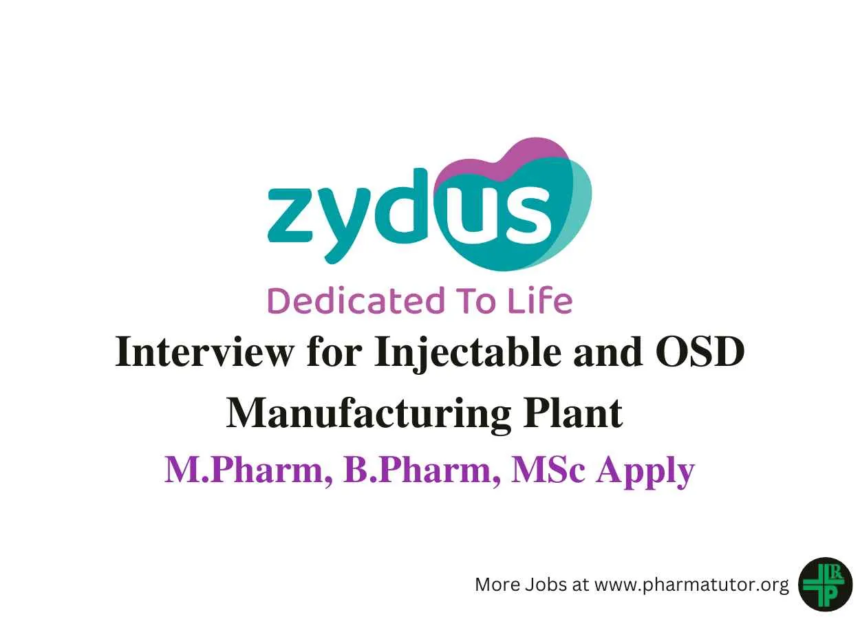 Walk in for M.Pharm, B.Pharm, MSc in Multiple Department at Zydus Lifesciences