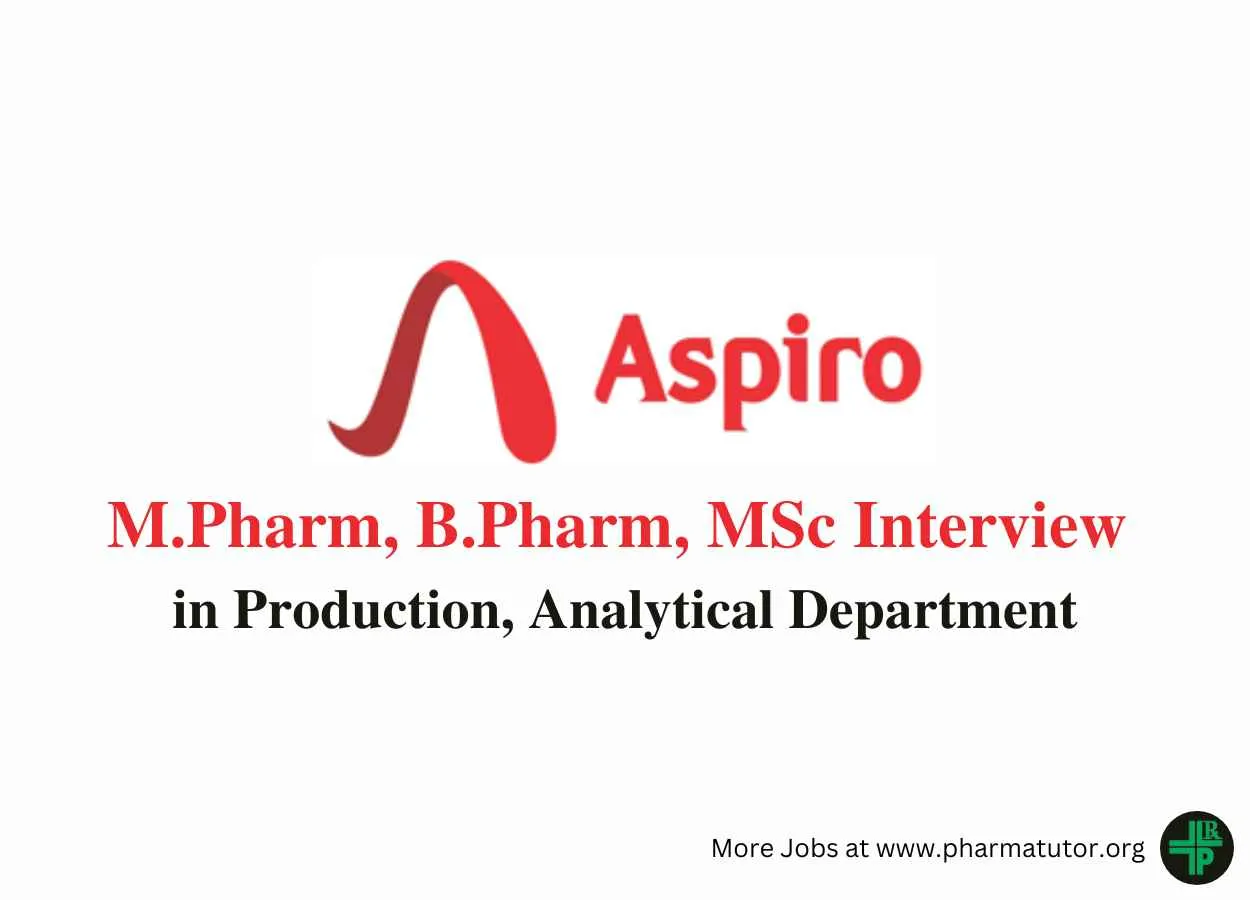 Walk in for M.Pharm, B.Pharm, MSc in Production, Analytical at Aspiro Pharma