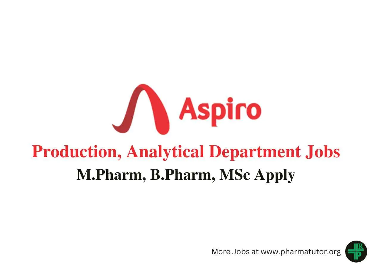 Walk in for M.Pharm, B.Pharm, MSc in Production, Analytical Department at Aspiro Pharma