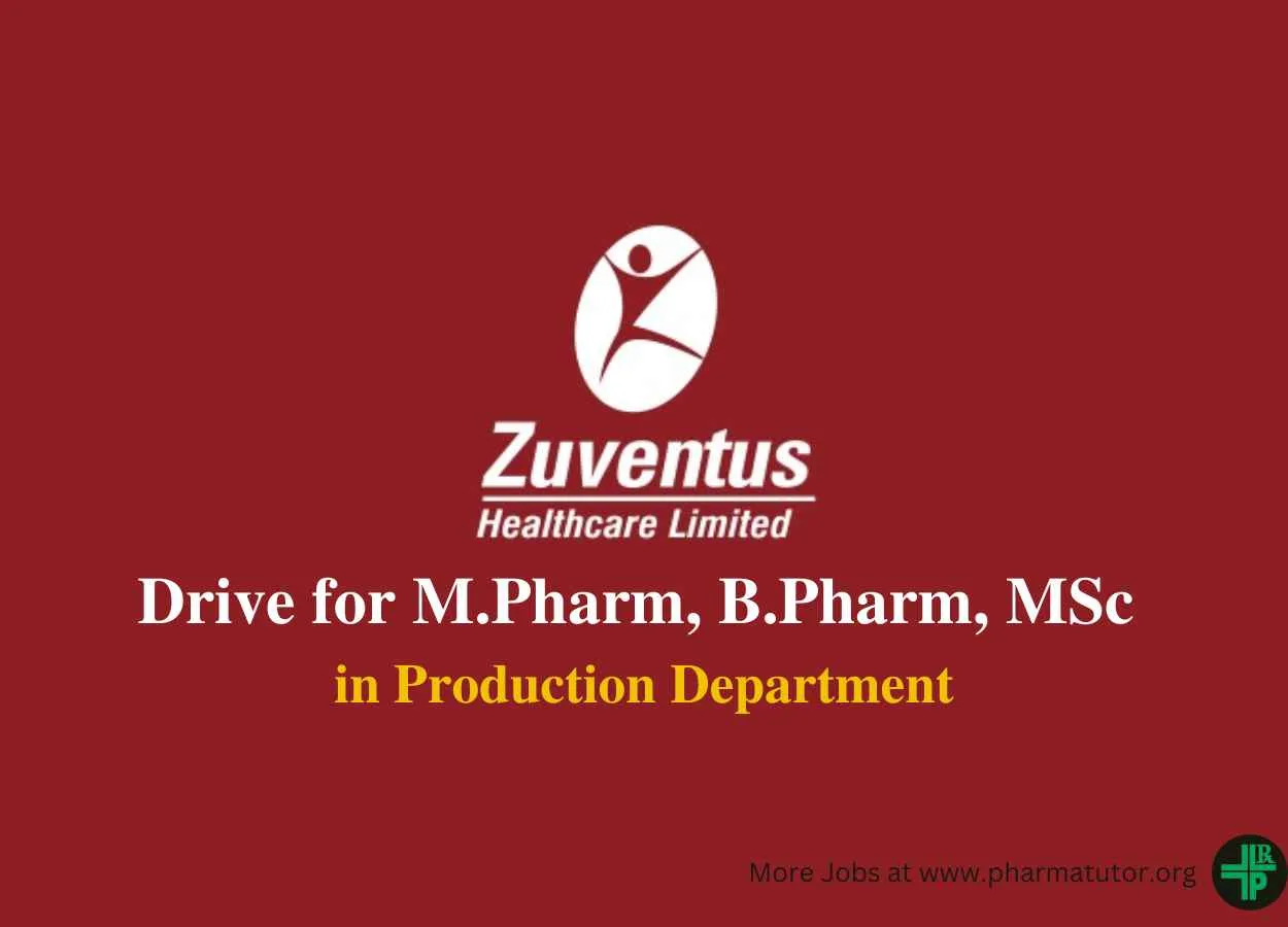 Walk in for M.Pharm, B.Pharm, MSc in QA, QC, Production Department at Zuventus