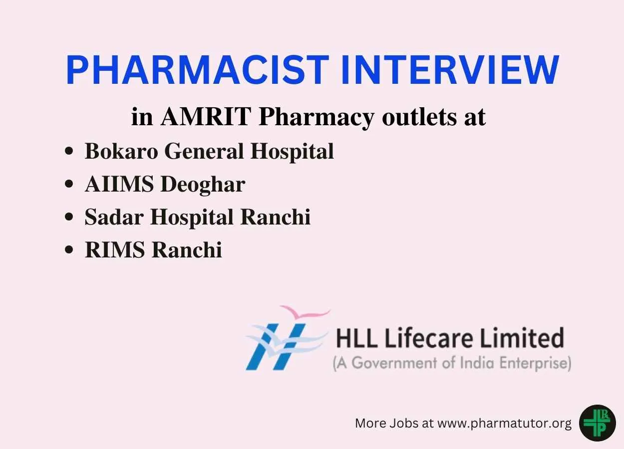 Walk in for Pharmacist in AMRIT Pharmacy outlets at various Government Hospitals