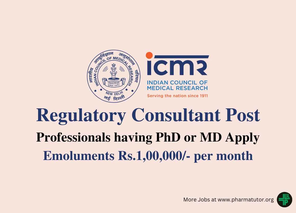 Applications are invited for post of Regulatory Consultant at ICMR