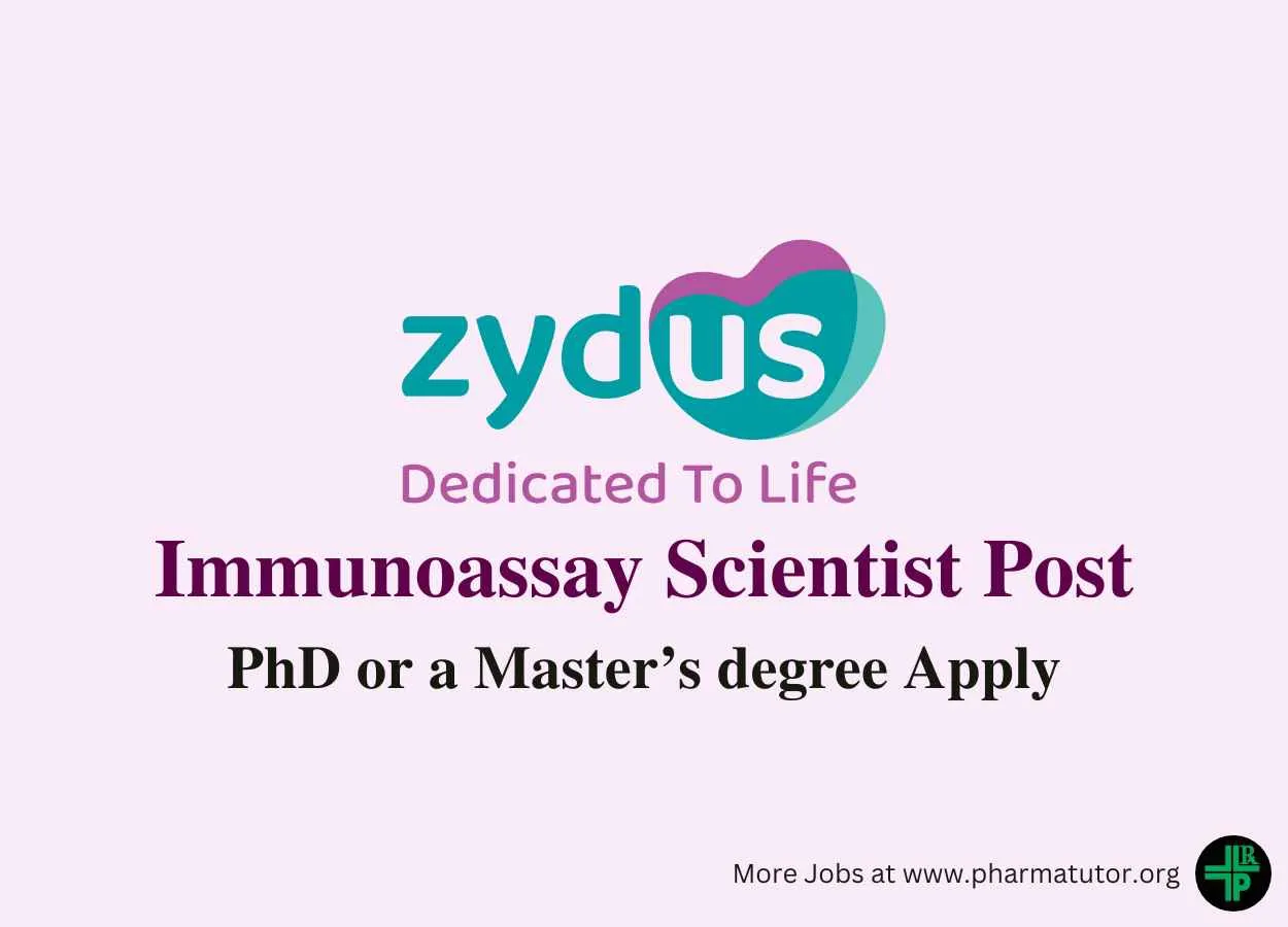 Inviting candidates for the post of Immunoassay Scientist at Zydus Research Centre