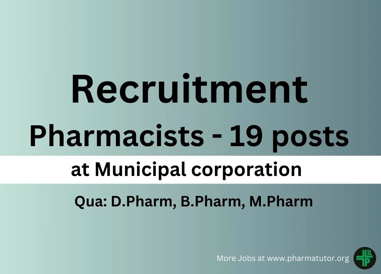 Jobs for Pharmacists at Municipal corporation