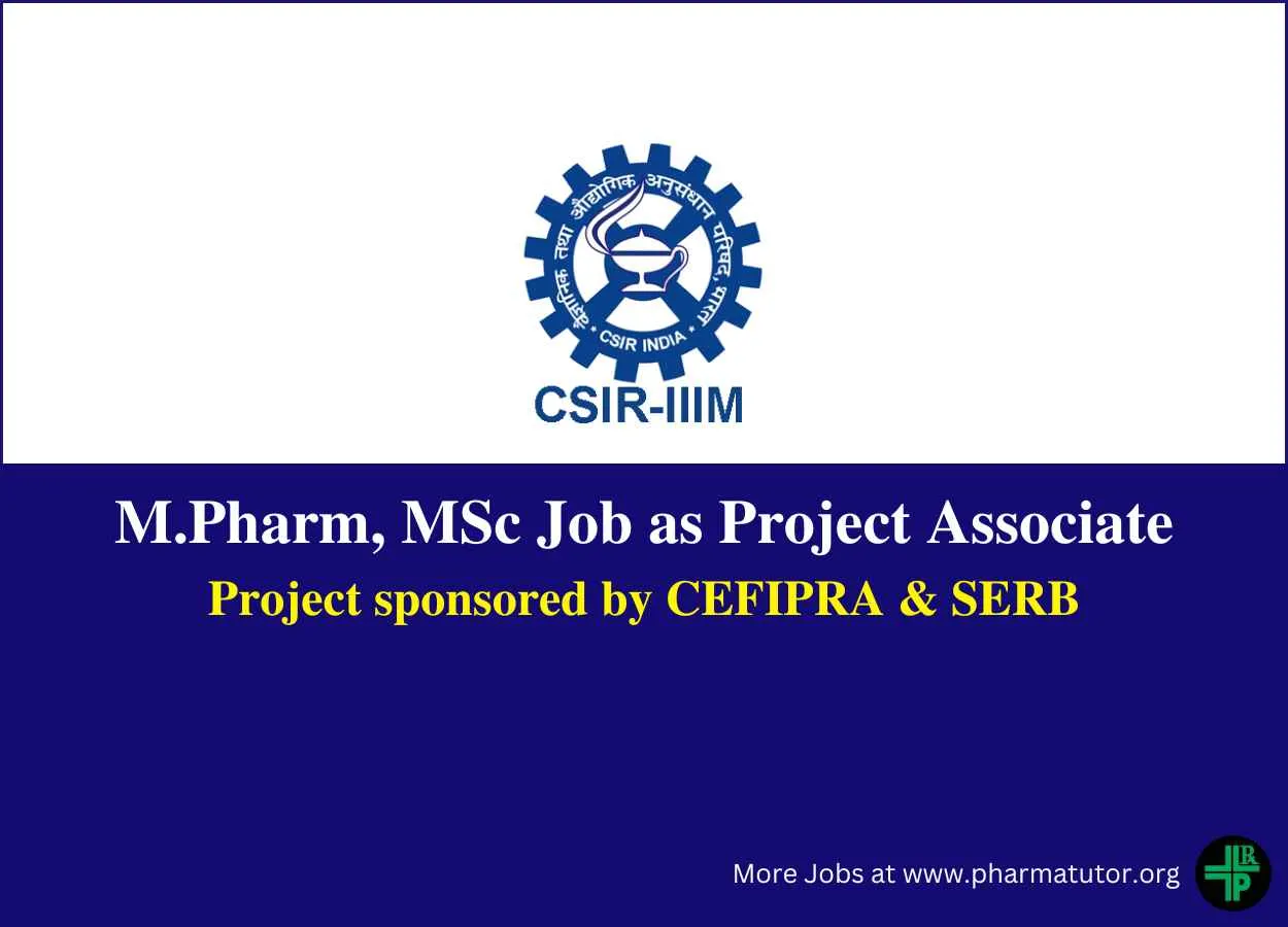 Opportunity for M.Pharm, MSc as Project Associate at IIIM
