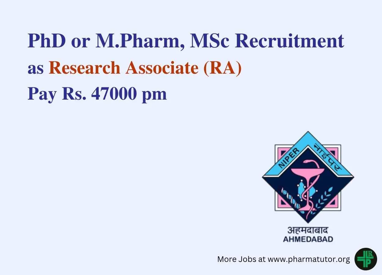 Opportunity for PhD or M.Pharm, MSc as Research Associate at NIPER
