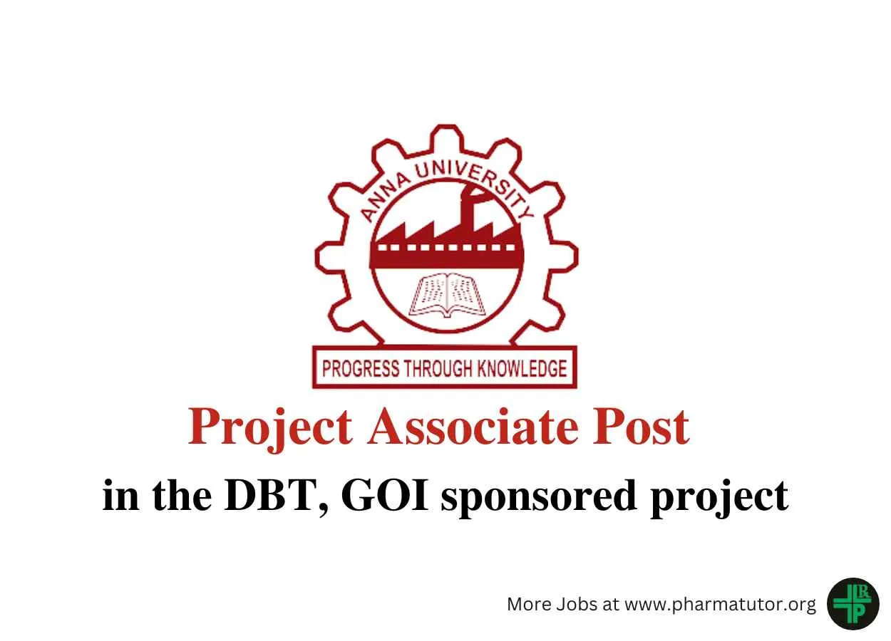 Applications are invited for post of Project Associate at Anna University