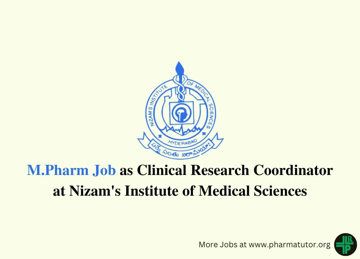 Career for M.Pharm as Clinical Research Coordinator at NIMS