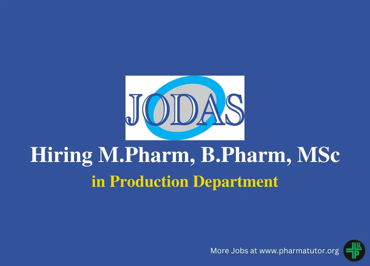 Hiring M.Pharm, B.Pharm, MSc in Production at Jodas Expoim Pvt Ltd