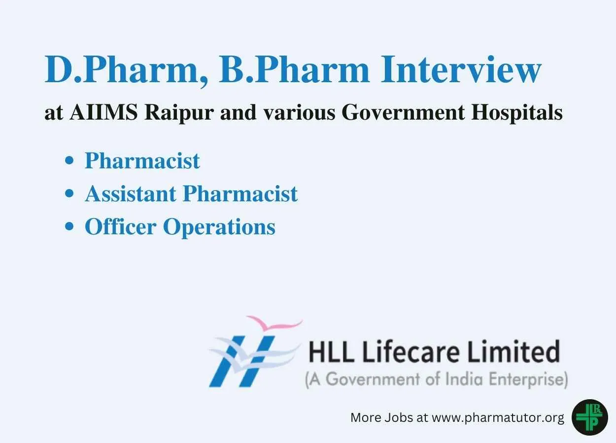 Interview for D.Pharm, B.Pharm in AMRIT Pharmacy outlets at AIIMS Raipur and various Government Hospitals