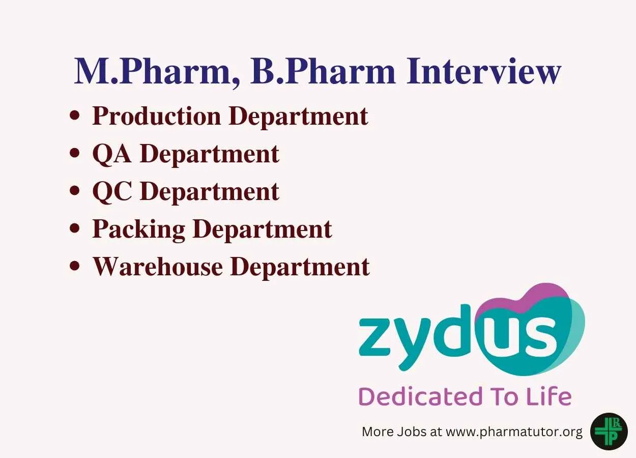 Interview for M.Pharm, B.Pharm in Production, Packing, QA, QC, Warehouse at Zydus Lifesciences