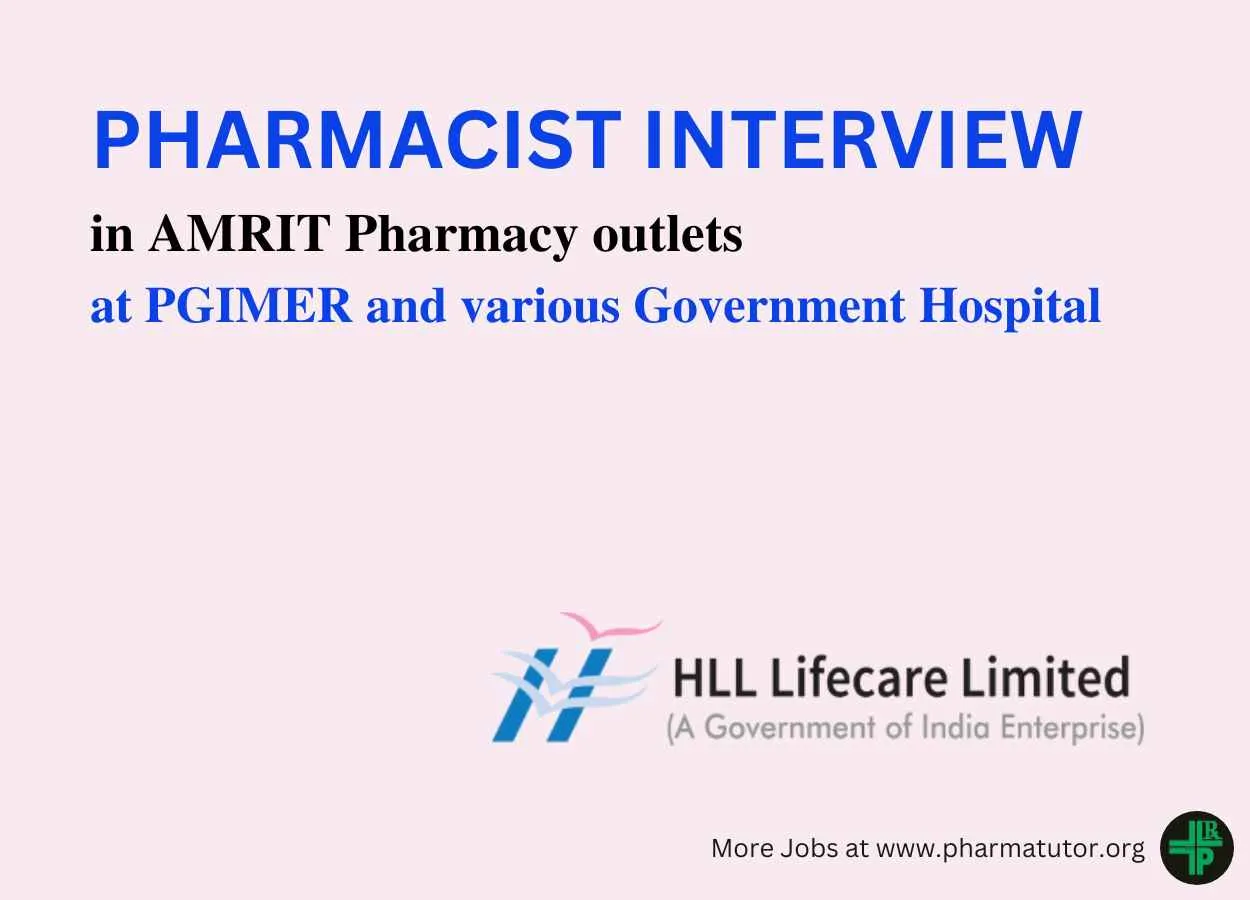 Interview for Pharmacist AMRIT Pharmacy outlets at PGIMER and various Government Hospitals