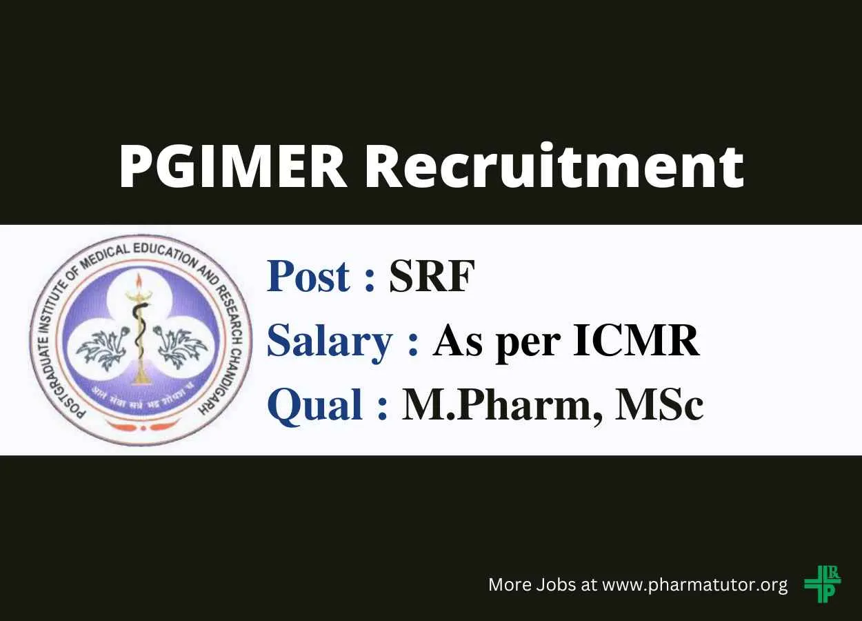 Job for M.Pharm, MSc as SRF at PGIMER